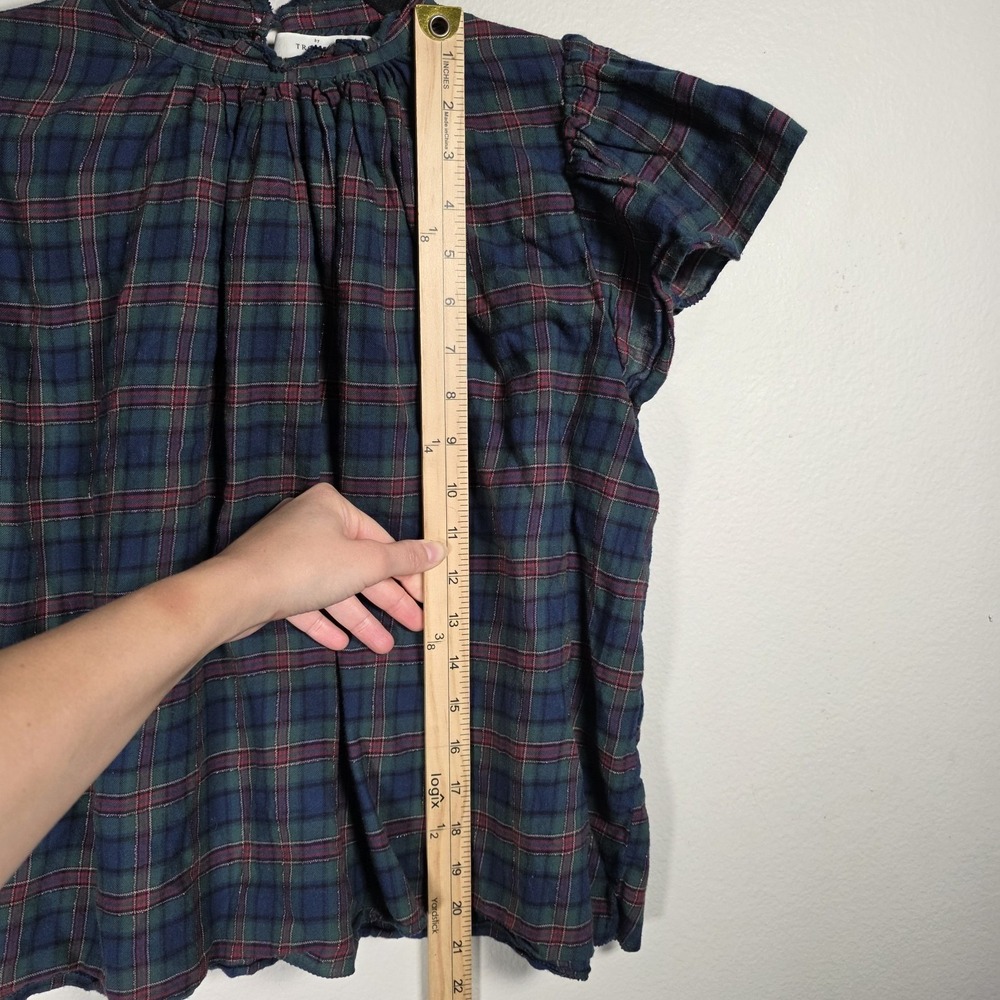 Birds Of Paradis by Trovata Carla Women's Plaid‎ Blouse Sz XS Blue Green Preppy - Picture 3 of 6